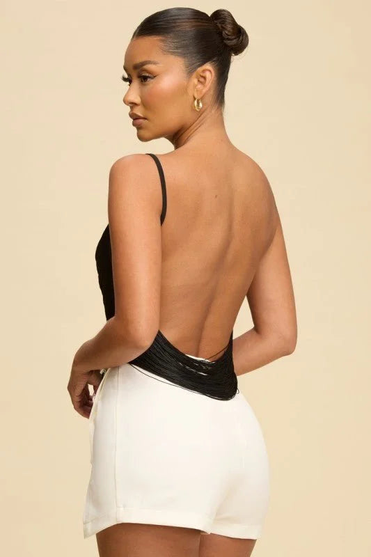 Fringe Open Back Fringe Top in Black with Adjustable Straps