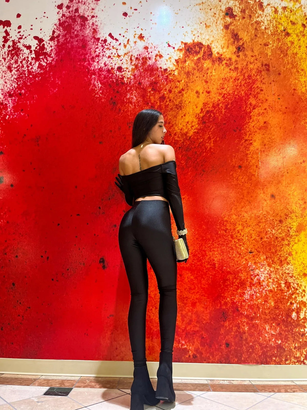 Fun Babe Black Legging Set with Off-Shoulder Top