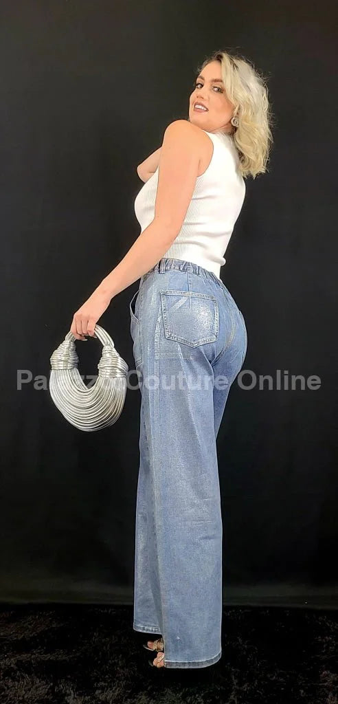 Galactic Silver Wide Leg Jeans – Shimmer Denim