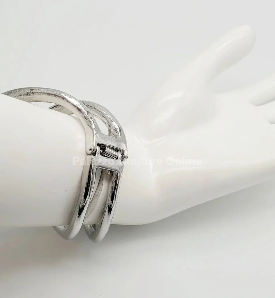Gemini Wide Hinged Silver Cuff Bangle with Sculptural Design
