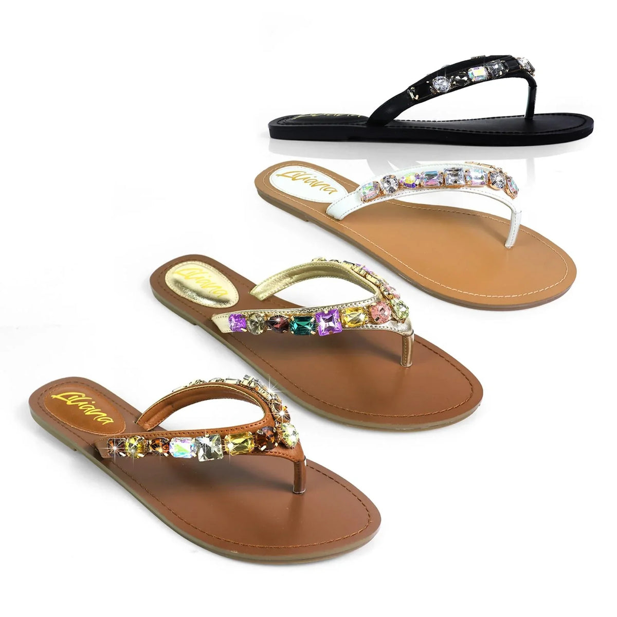 Glam Marlo 256 Crystal Flat Sandals Gold shoes