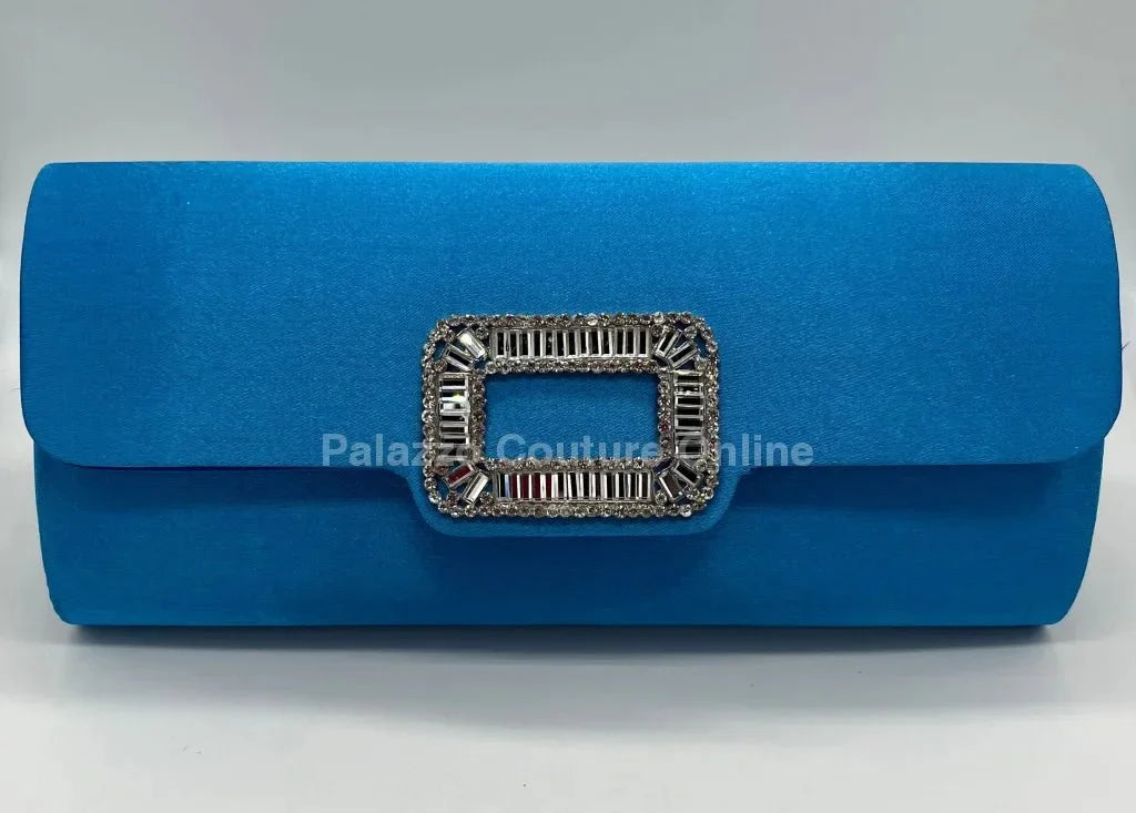 Glamour Night Blue Evening Clutch with Rhinestone Detail