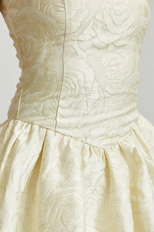 Golden Rose Jacquard Mini Dress - Champagne
