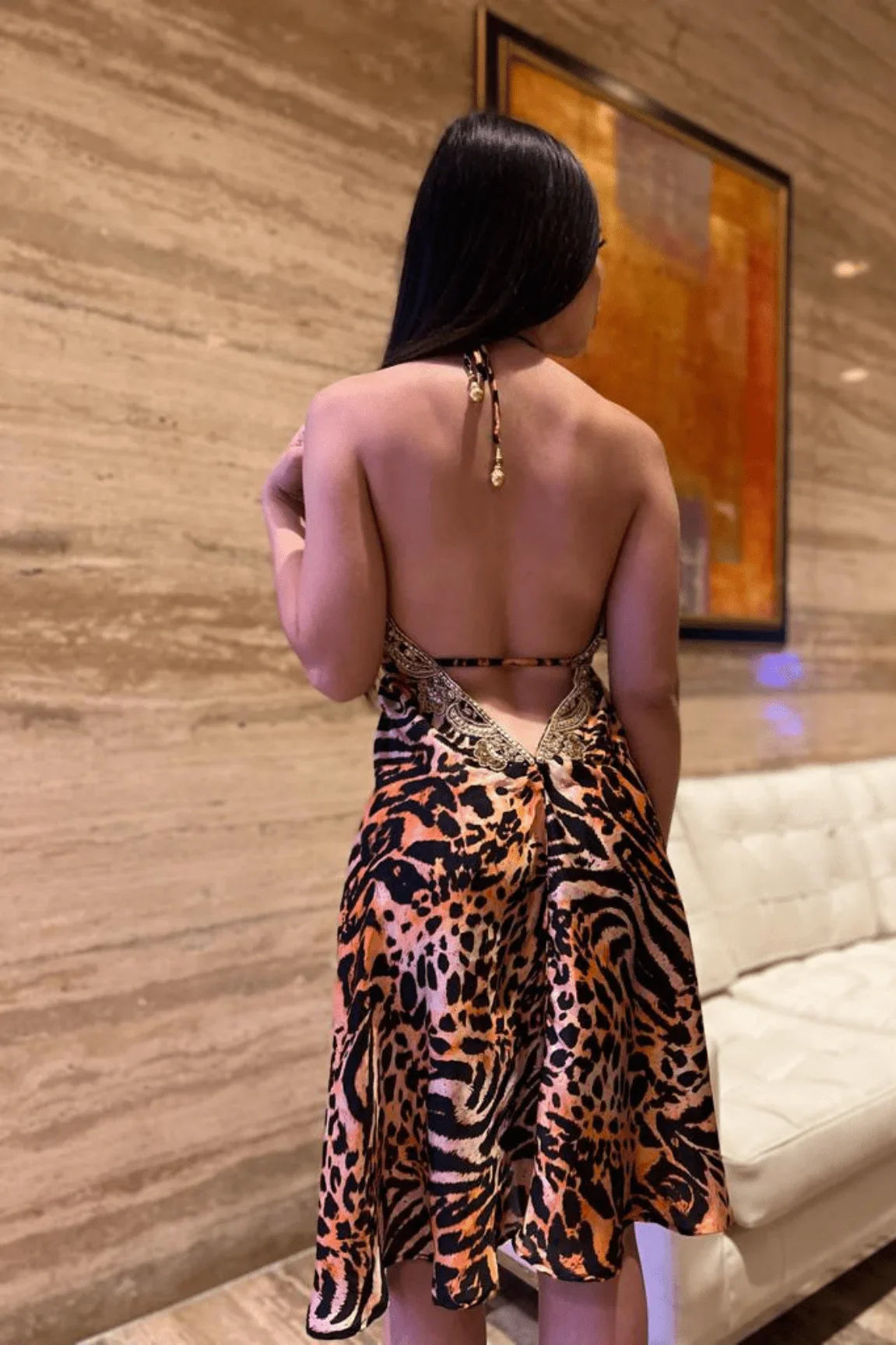 Halter Neck Bugle Bead Premium Resort Mini Dress