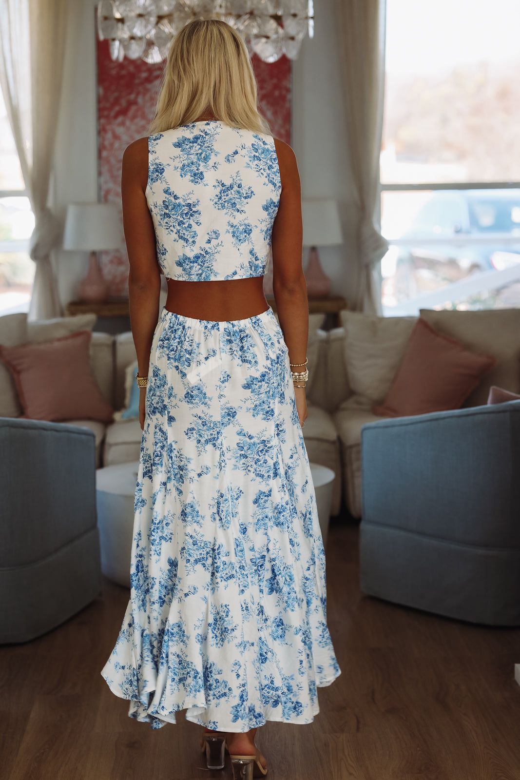 Azure Skies Maxi Skirt - White and Blue
