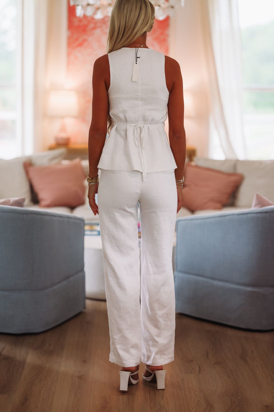 Kolibri Linen Vest Top - White