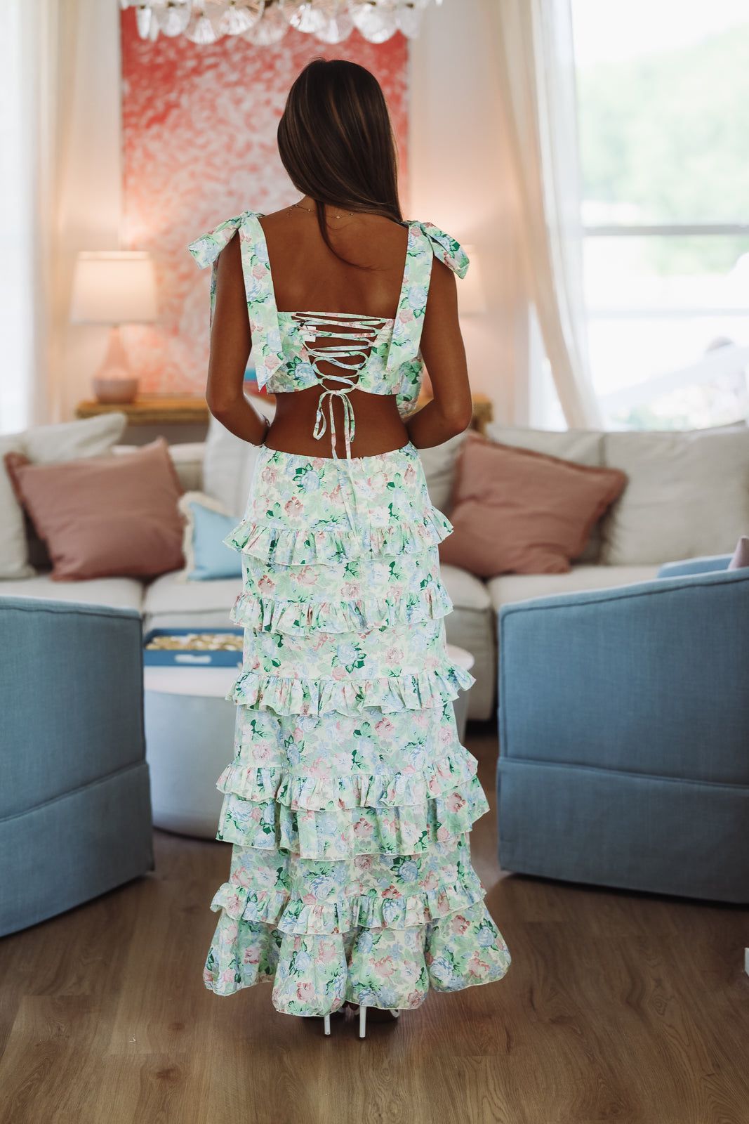 Spring Muse Print Crop Top - Green