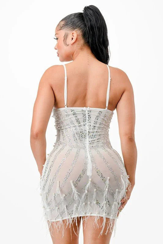 Hollywood Glamour Mini Dress (White)