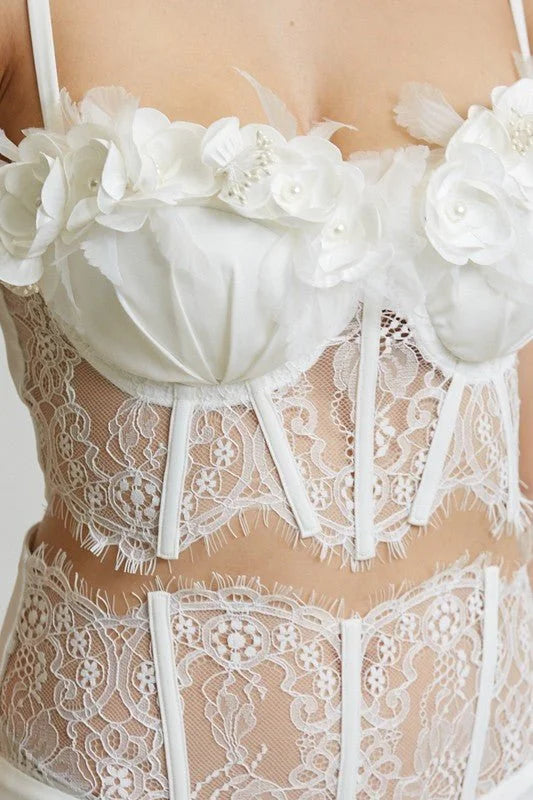 Ivory Rose Trim White Pant Set