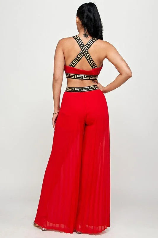 Kalira Red Palazzo Set with Banded Tank Top
