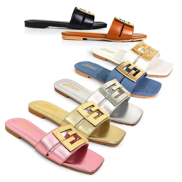 Kyra Signature Flat Sandals Gold