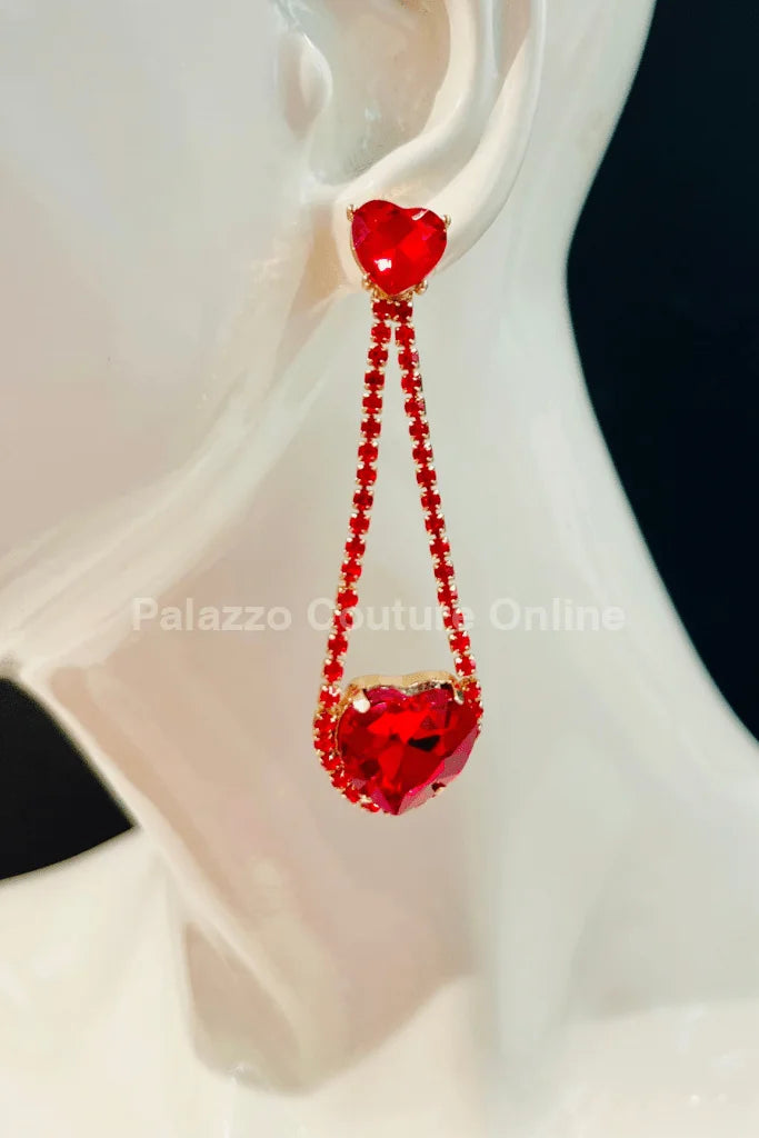 Lily Earring Hanging Hearts (Red)