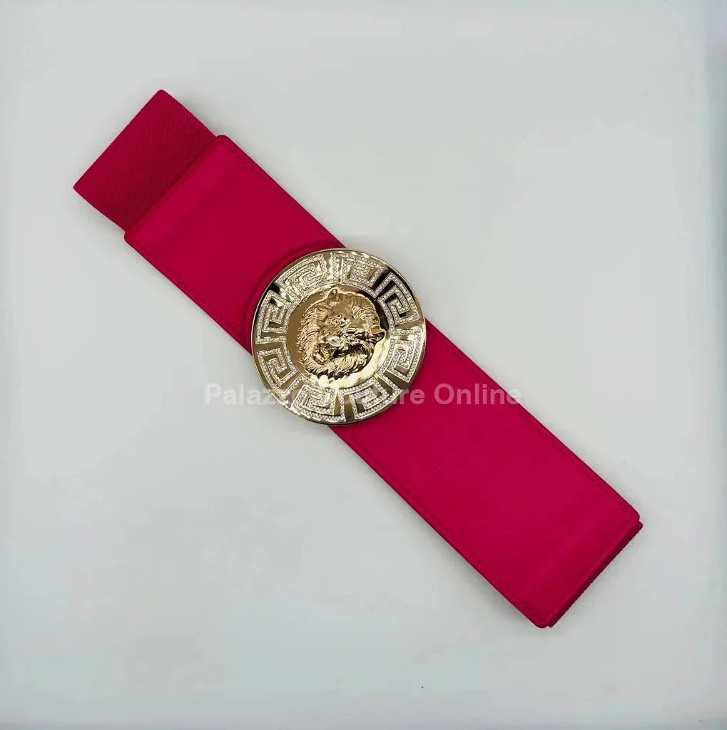 Lion Accent with Rhinestone Buckle Elastic Belt