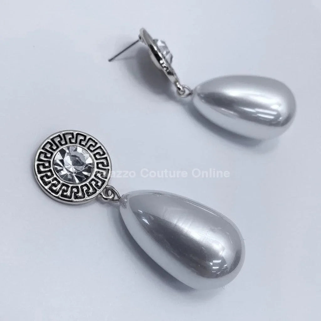 Long Pearl Greek Pattern Earring