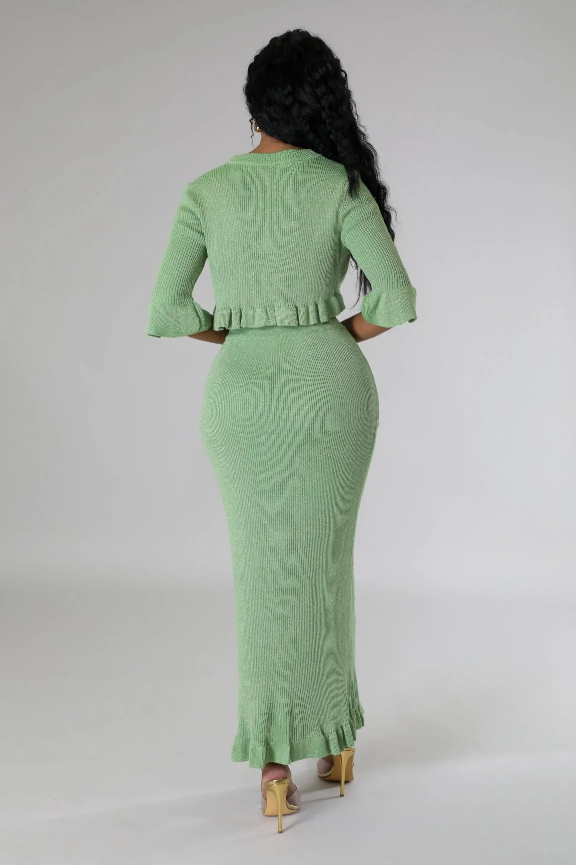 Lorena Baby Green Skirt Set with V-Neck Top