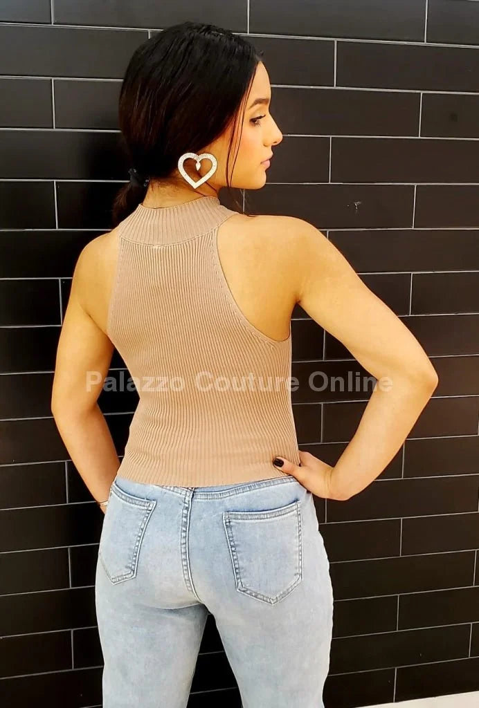 Lovely Heart Cutout Top – Beige Knit Turtleneck