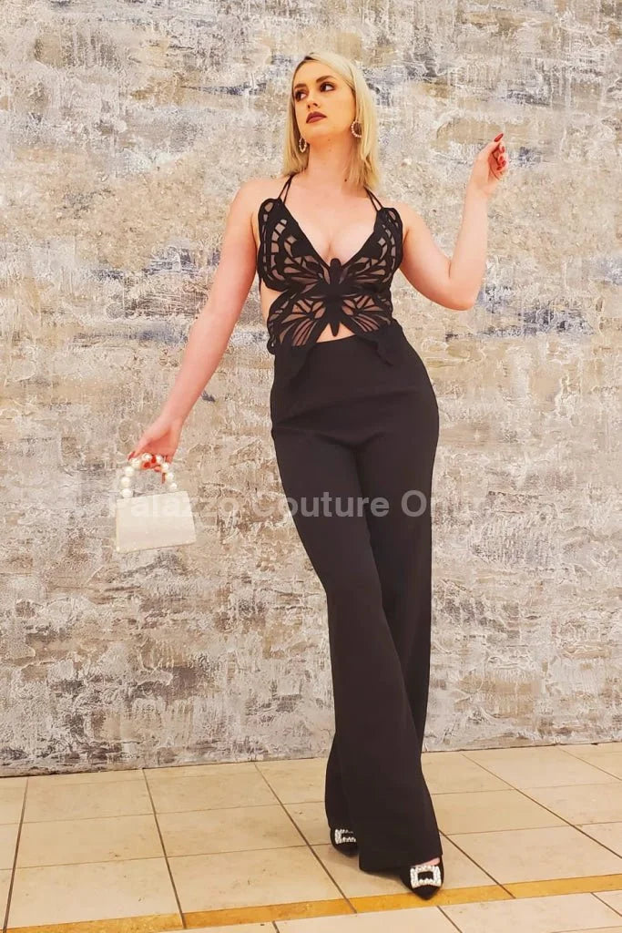 Luby Butterfly Lace Pant Set (Black)