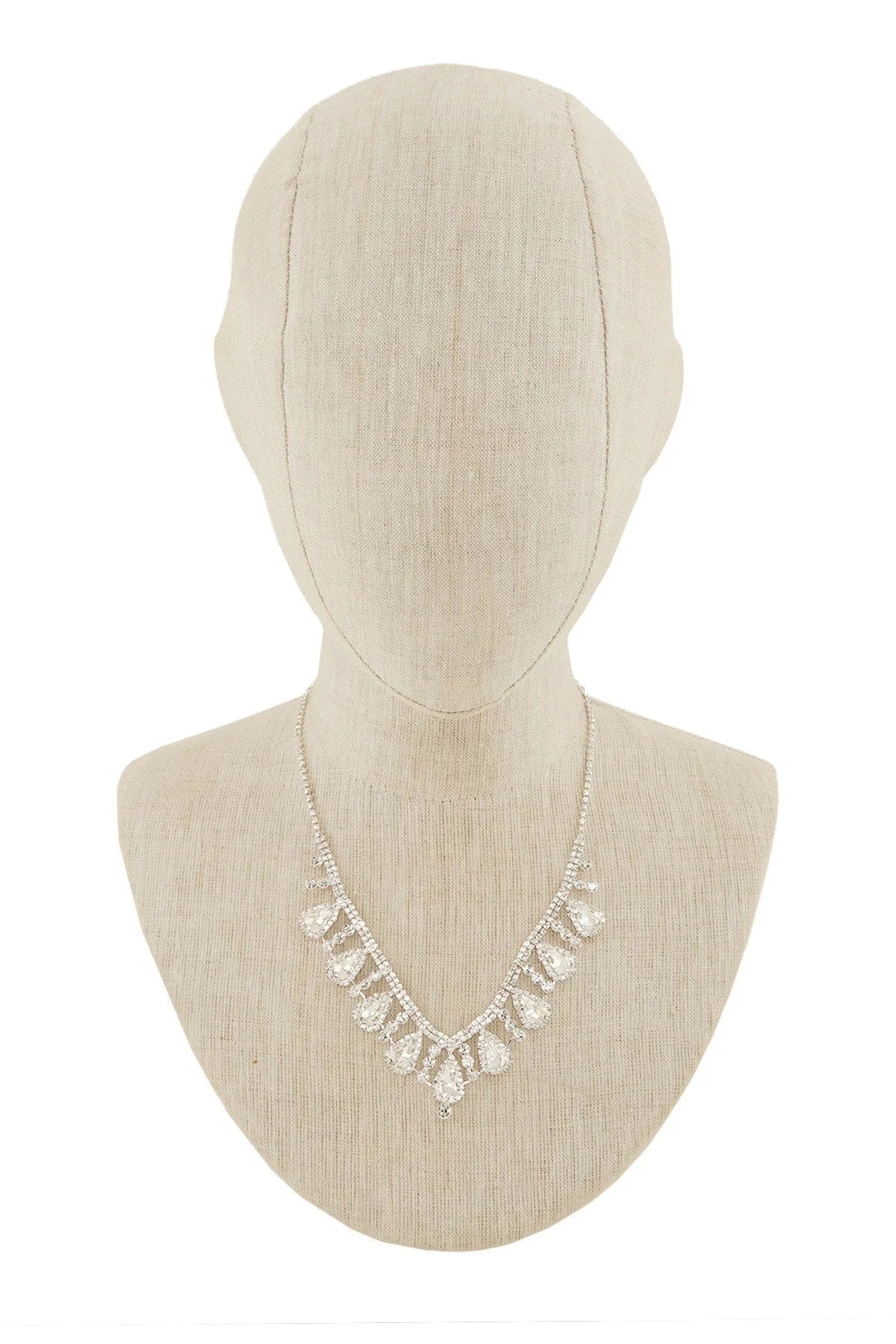 2 PCS Rhinestone Teardrop Linked Earring Necklace Set
