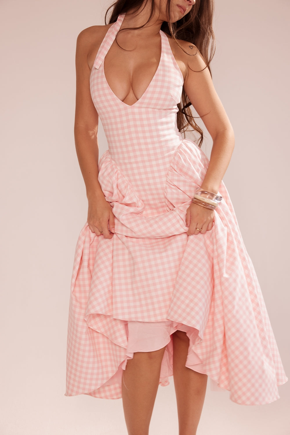 strawberry shortcake gingham halter midi sundress