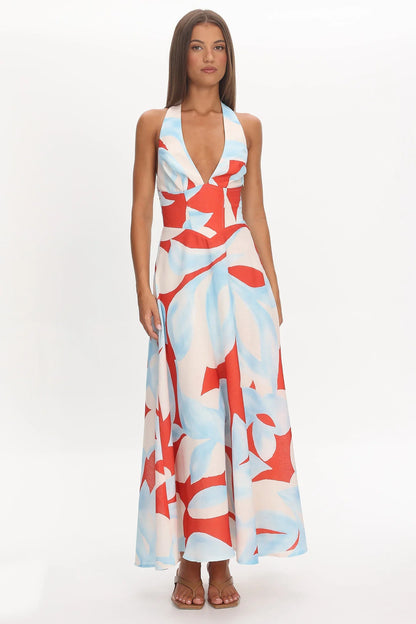 Riga Halterneck Maxi Dress Blue Multi