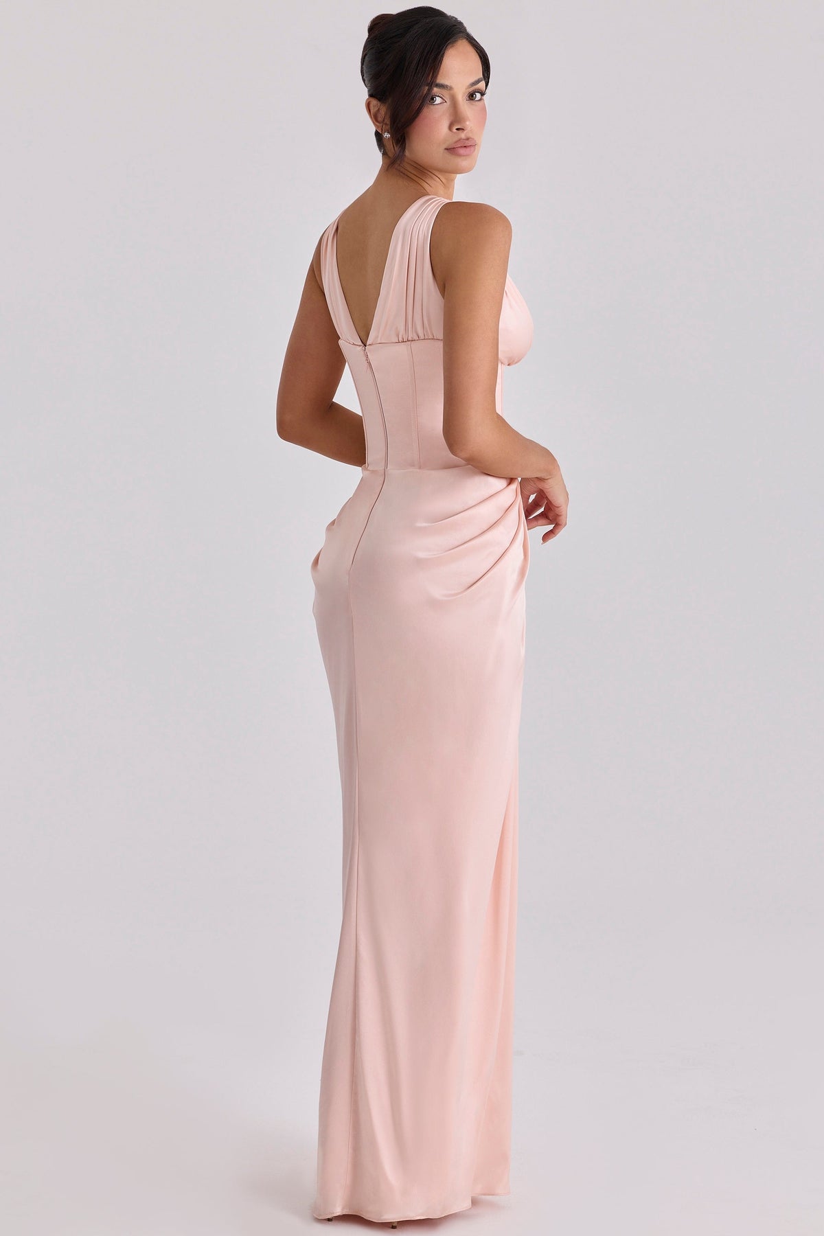 blush satin corset maxi dress - limited edition