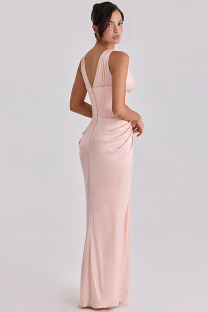 blush satin corset maxi dress - limited edition