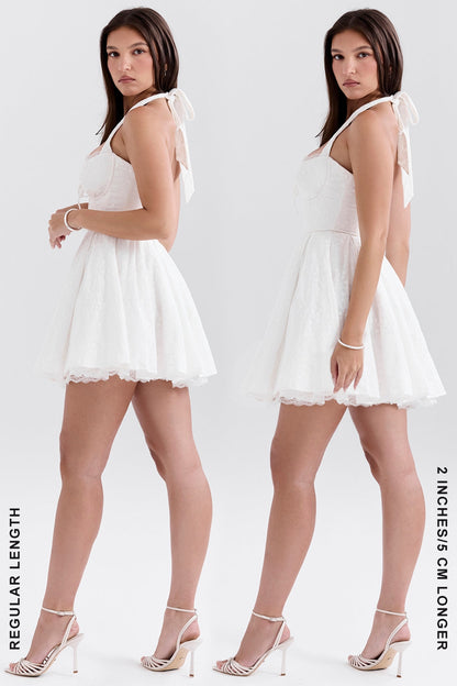 white broderie anglais halter mini dress