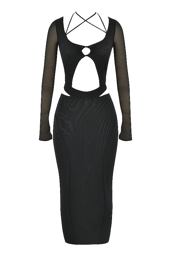 black cutout midi dress