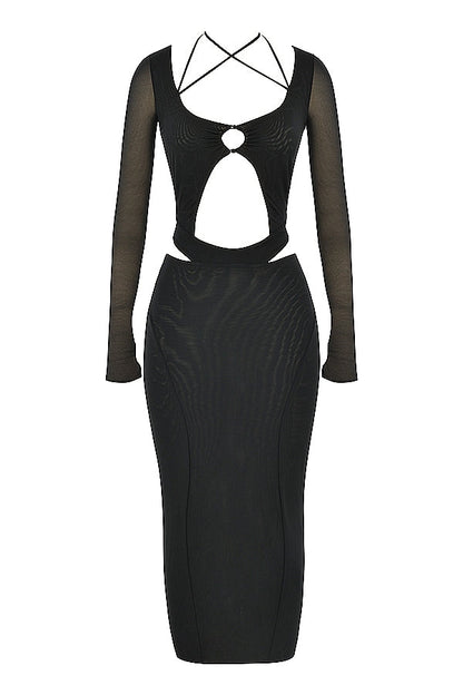 black cutout midi dress