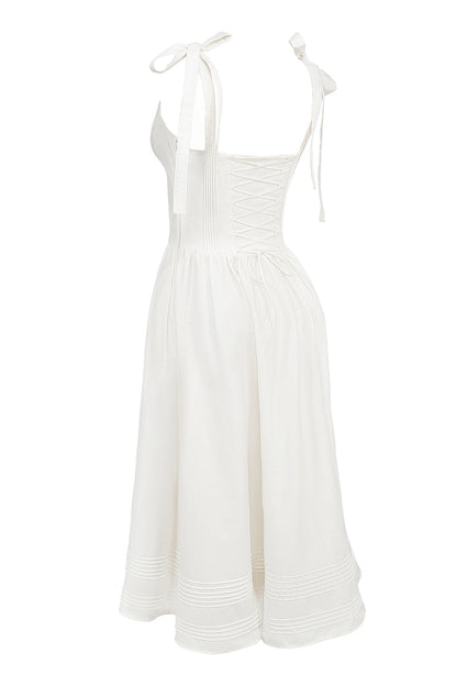 white pin tuck cotton midi sundress