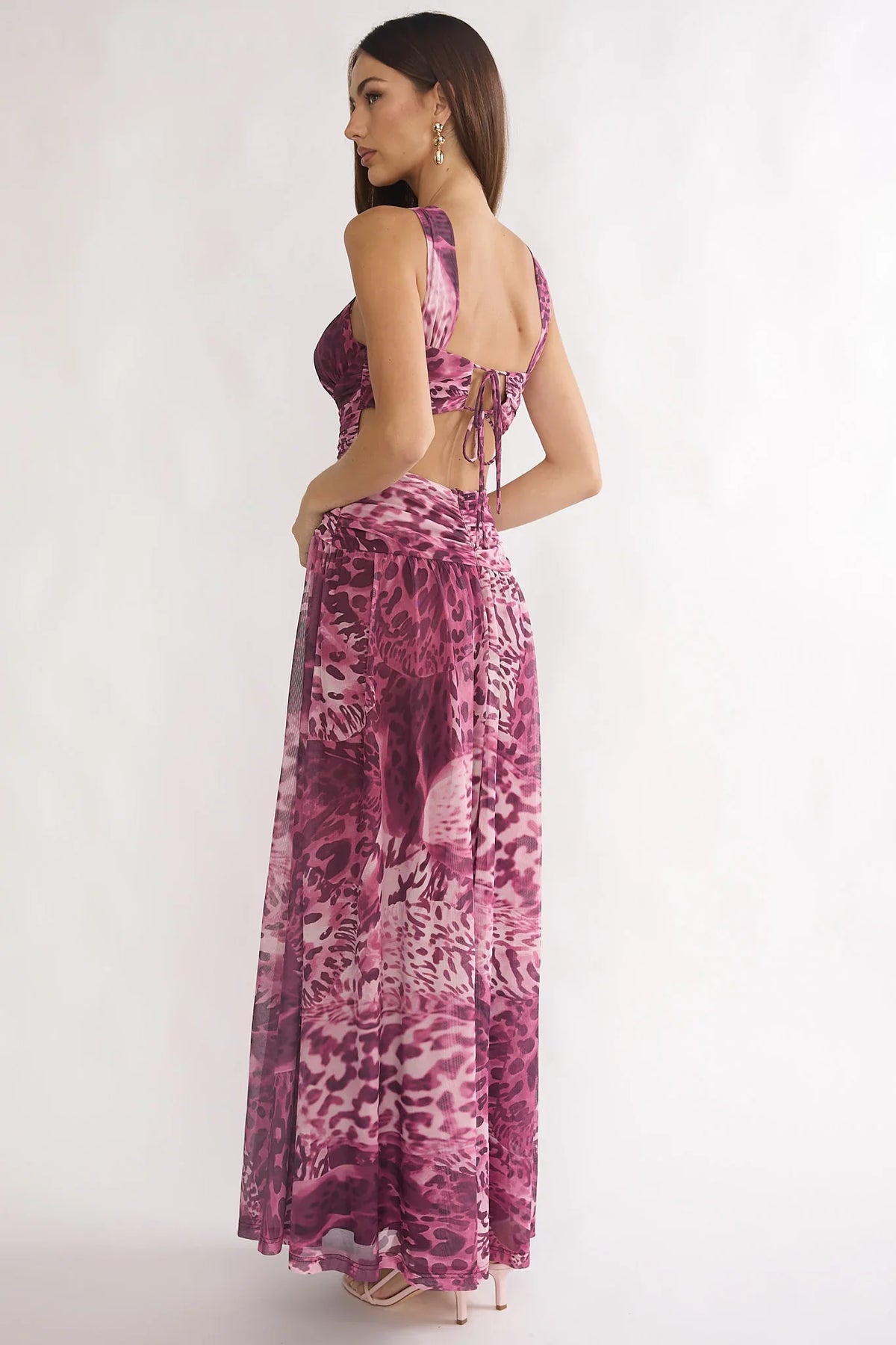 Pirelle Cut-Out Back Maxi Dress Leopard Purple