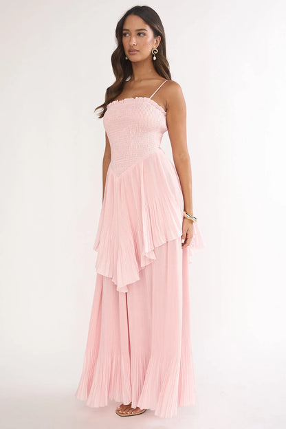 Delin Smocked Layered Maxi Dress Blush