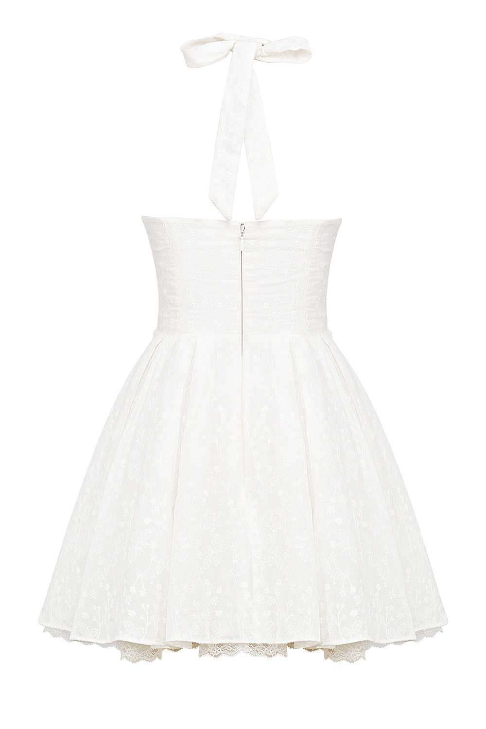 white broderie anglais halter mini dress