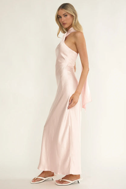 Alvara Crossover Halterneck Maxi Dress Pink