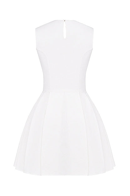 white pleated cotton mini dress