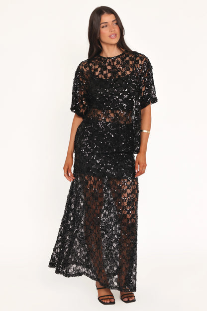 Yonder Sheer Lace Tee Top - Black