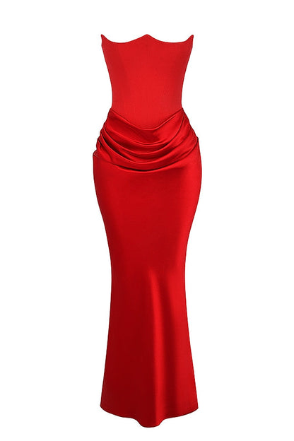scarlet strapless corset maxi dress