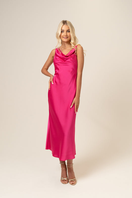 Daphne Satin Fuschia Cocktail Dress