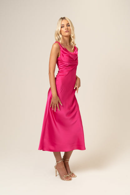Daphne Satin Fuschia Cocktail Dress