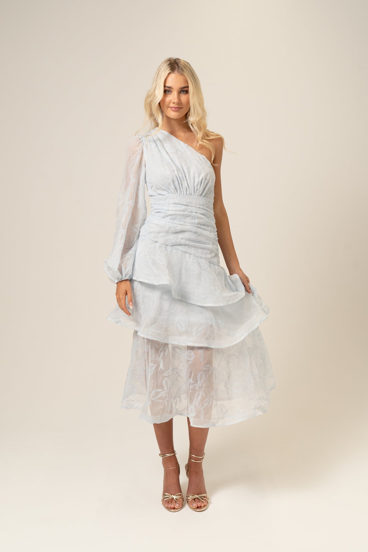 Elara One Shoulder Blue Tiered Maxi Dress