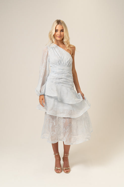Elara One Shoulder Blue Tiered Maxi Dress