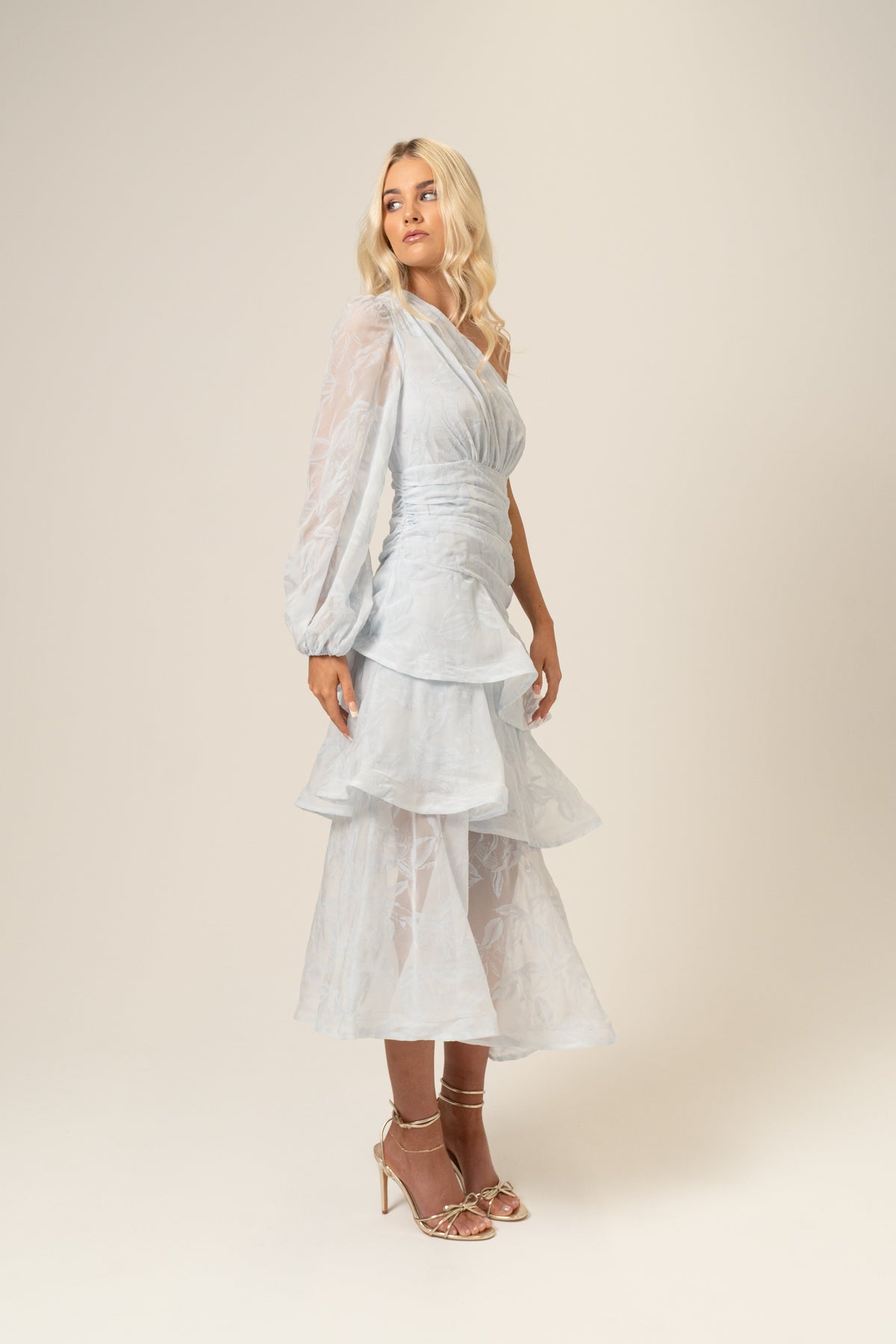 Elara One Shoulder Blue Tiered Maxi Dress