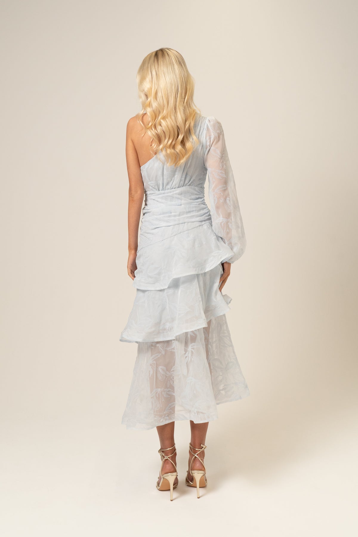 Elara One Shoulder Blue Tiered Maxi Dress