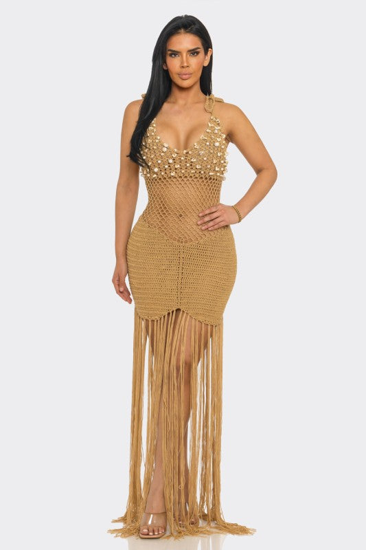 Coastal Treasure Crochet Maxi Cover-Up - Camel