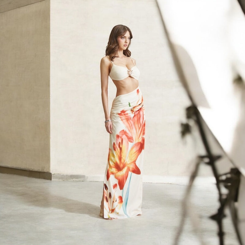 Lily Luxe Cutout Satin Maxi Dress - Naturalflor