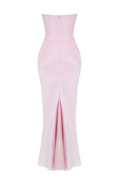 rose shadow strapless corset maxi dress