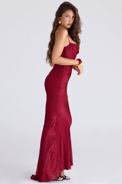 deep red devoré satin maxi gown - limited edition
