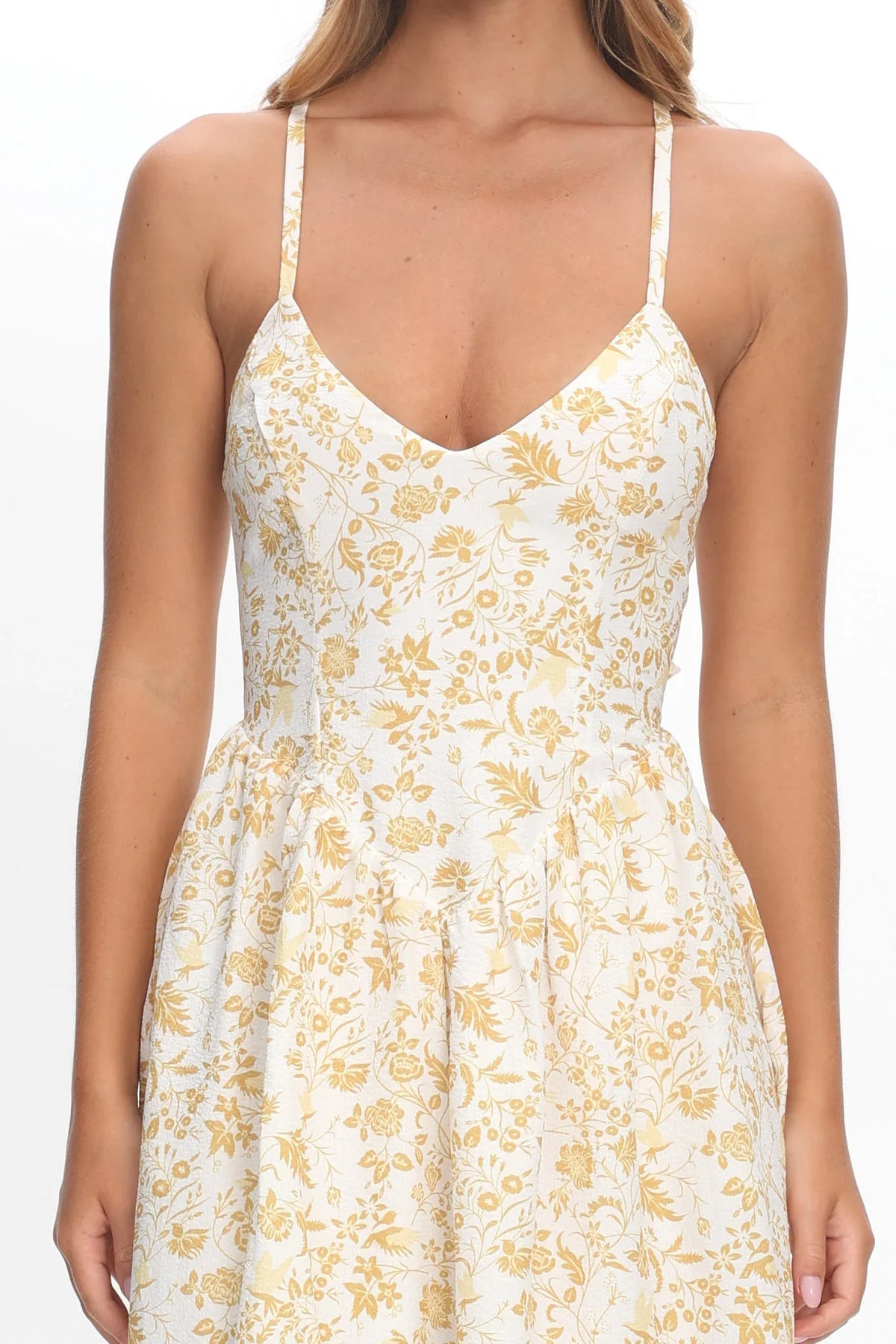 Enchanted Leaf Floral Print A-Line Maxi Dress Yellow