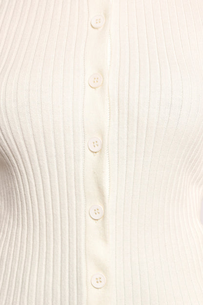 Searie Ribbed Cardigan Top - Cream