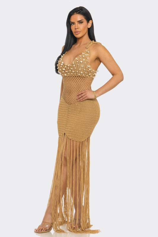 Coastal Treasure Crochet Maxi Cover-Up - Camel